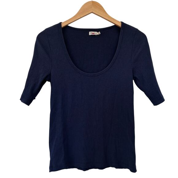 Faherty Navy Blue Ribbed 1/2 Sleeve Shirt Sz L - Picture 1 of 4